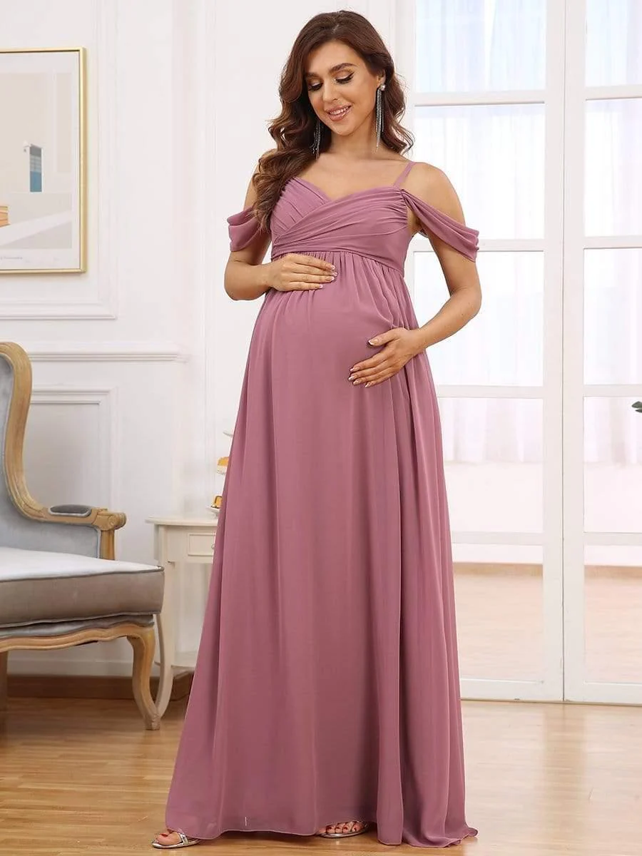 Off The Shoulder Spaghetti Straps Maxi Maternity Wedding Guest Dress - Image 3