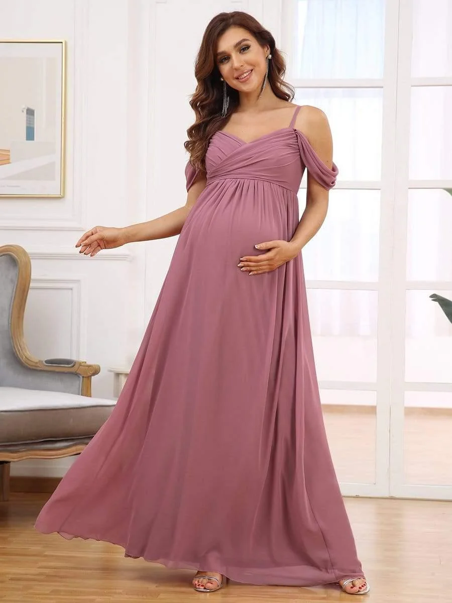 Off The Shoulder Spaghetti Straps Maxi Maternity Wedding Guest Dress - Image 5