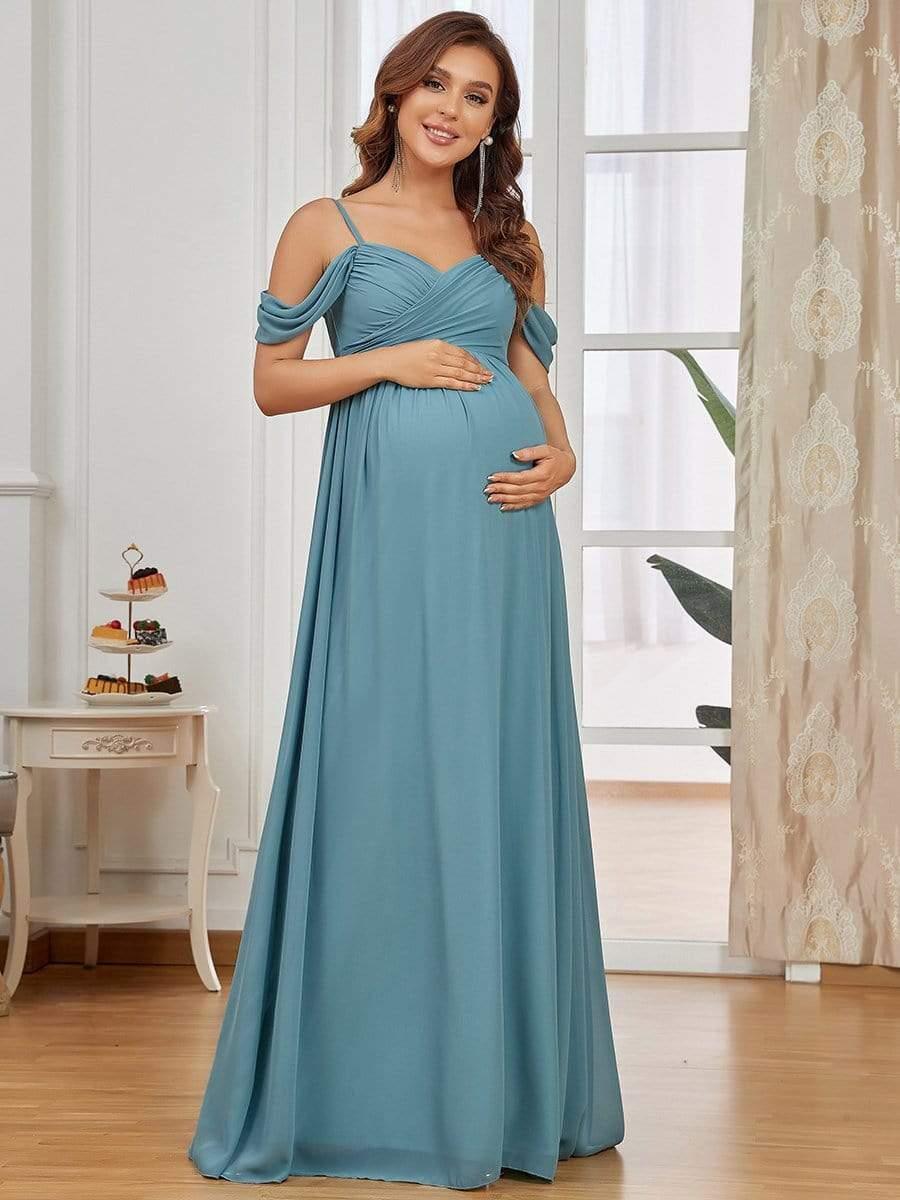 Off The Shoulder Spaghetti Straps Maxi Maternity Wedding Guest Dress - Image 6