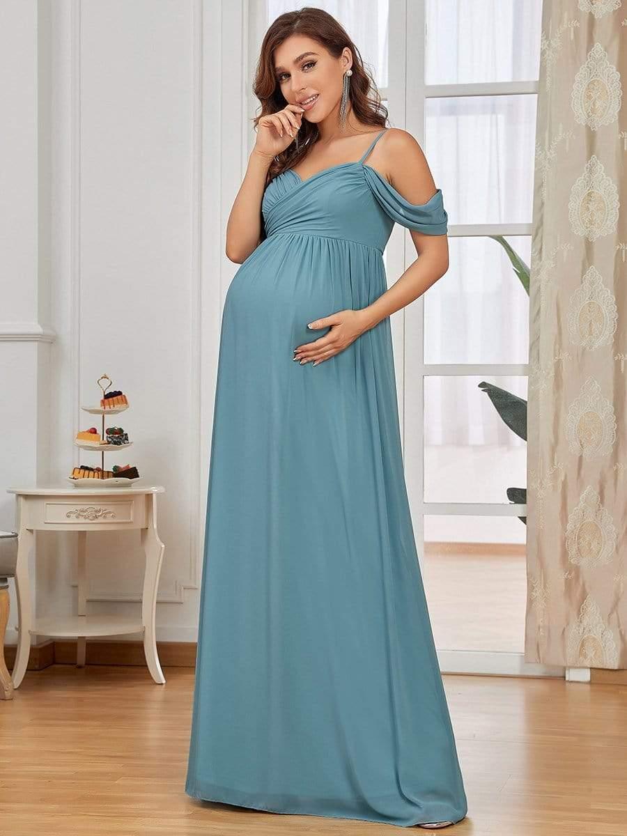 Off The Shoulder Spaghetti Straps Maxi Maternity Wedding Guest Dress - Image 8