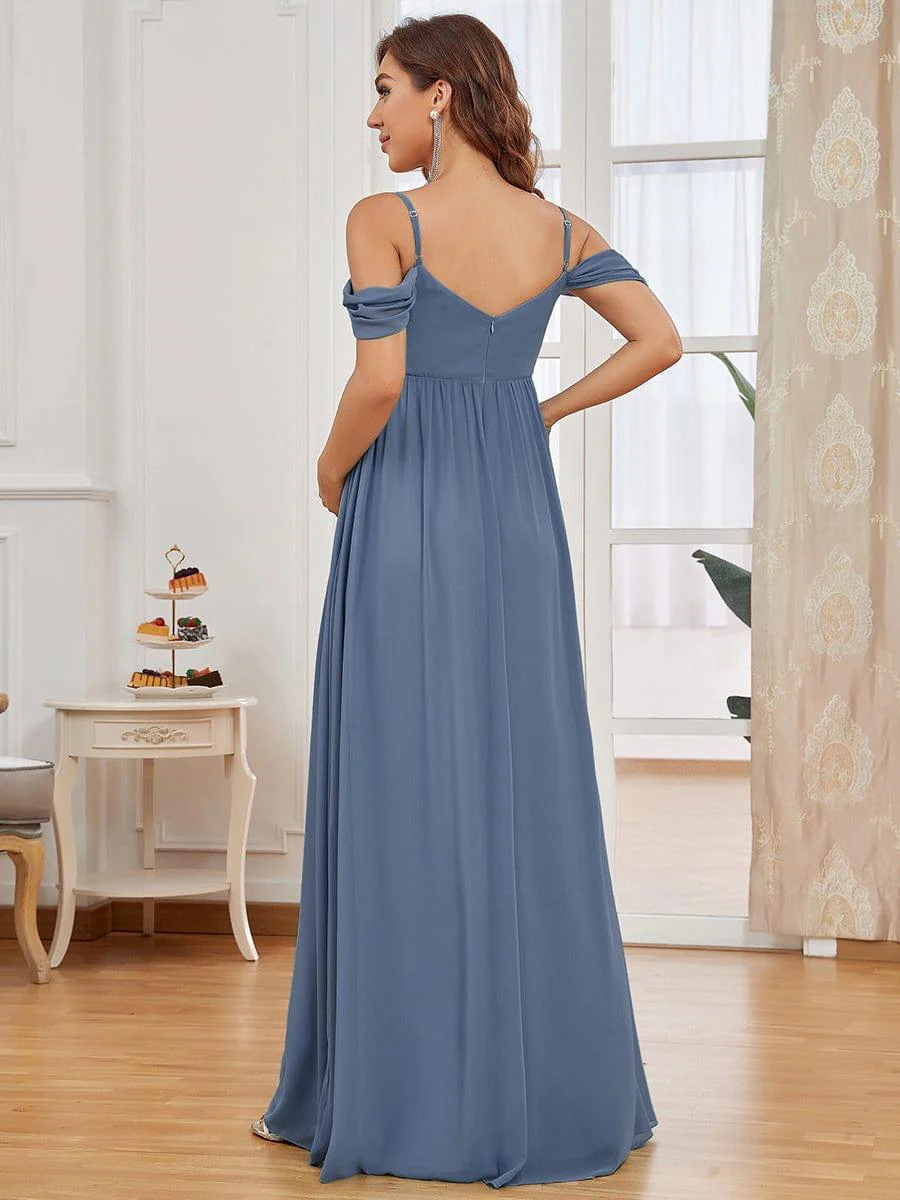 Off The Shoulder Spaghetti Straps Solid Maxi Maternity Dress - Image 17