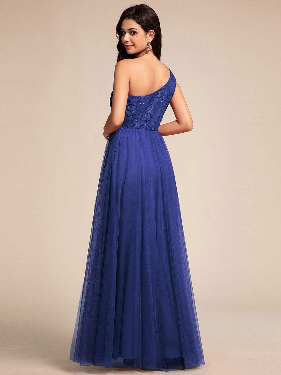 One Shoulder Tulle Maxi Prom Dress with Embellished Bodice - Image 2