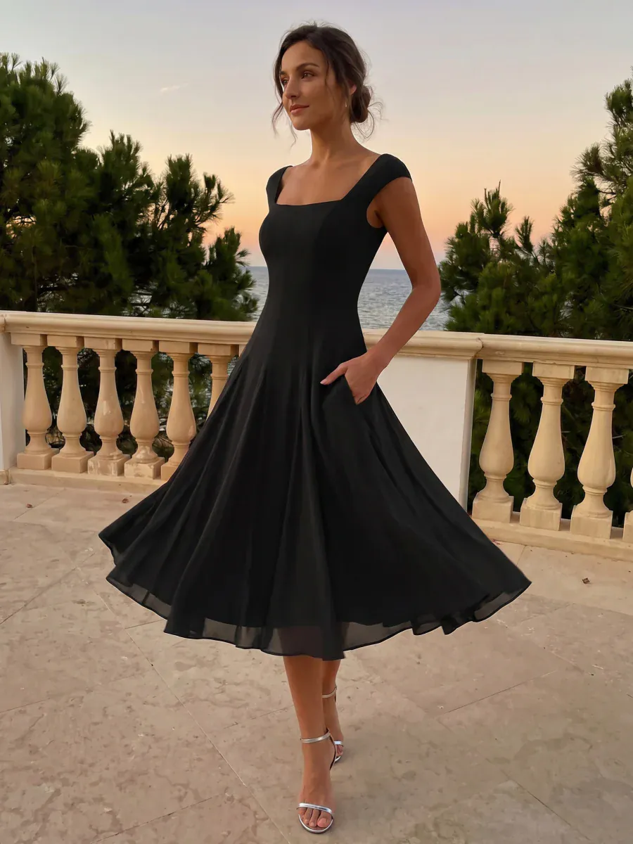Patchwork Crepe Cap Sleeve Dress - Image 3