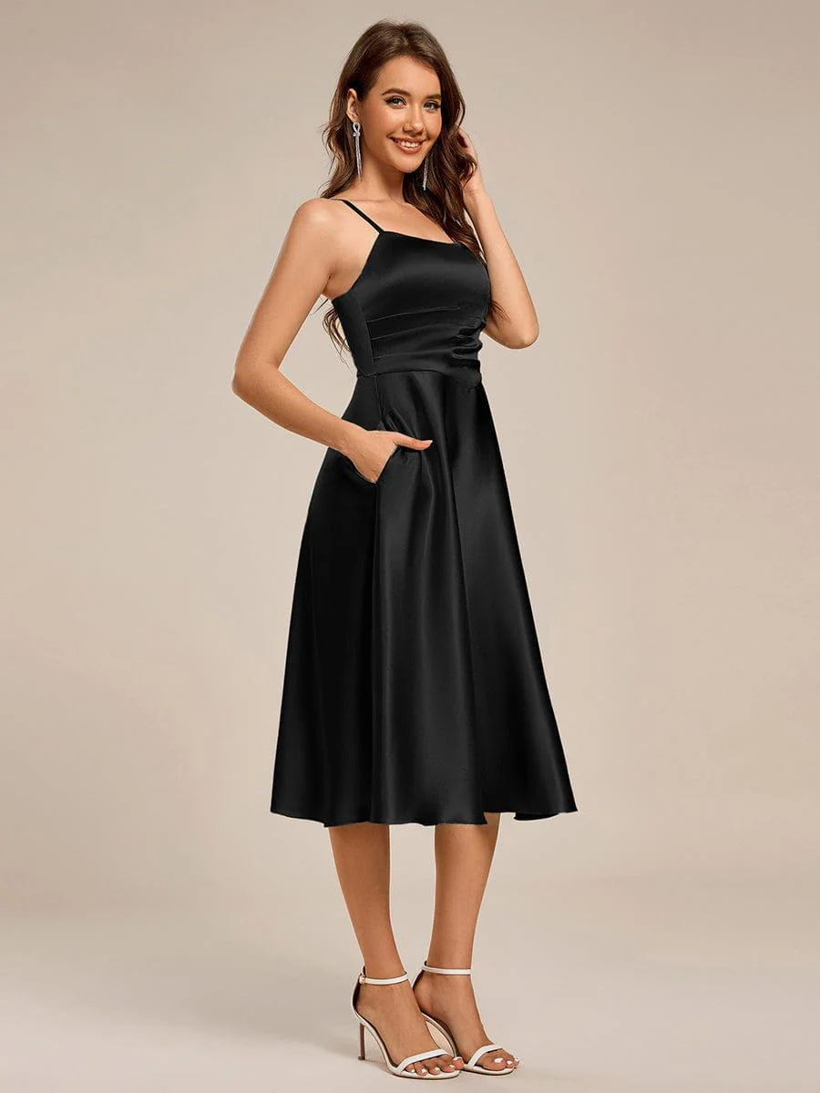 ever SHILOH|Pleated Adjustable Strap Midi Sleeveless Satin Wedding Guest Dress - Image 10