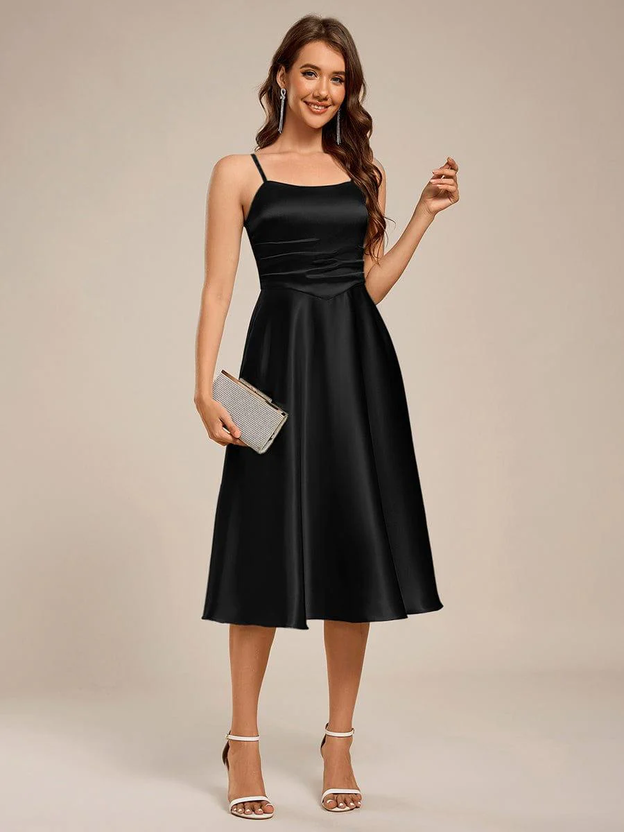 ever SHILOH|Pleated Adjustable Strap Midi Sleeveless Satin Wedding Guest Dress - Image 9