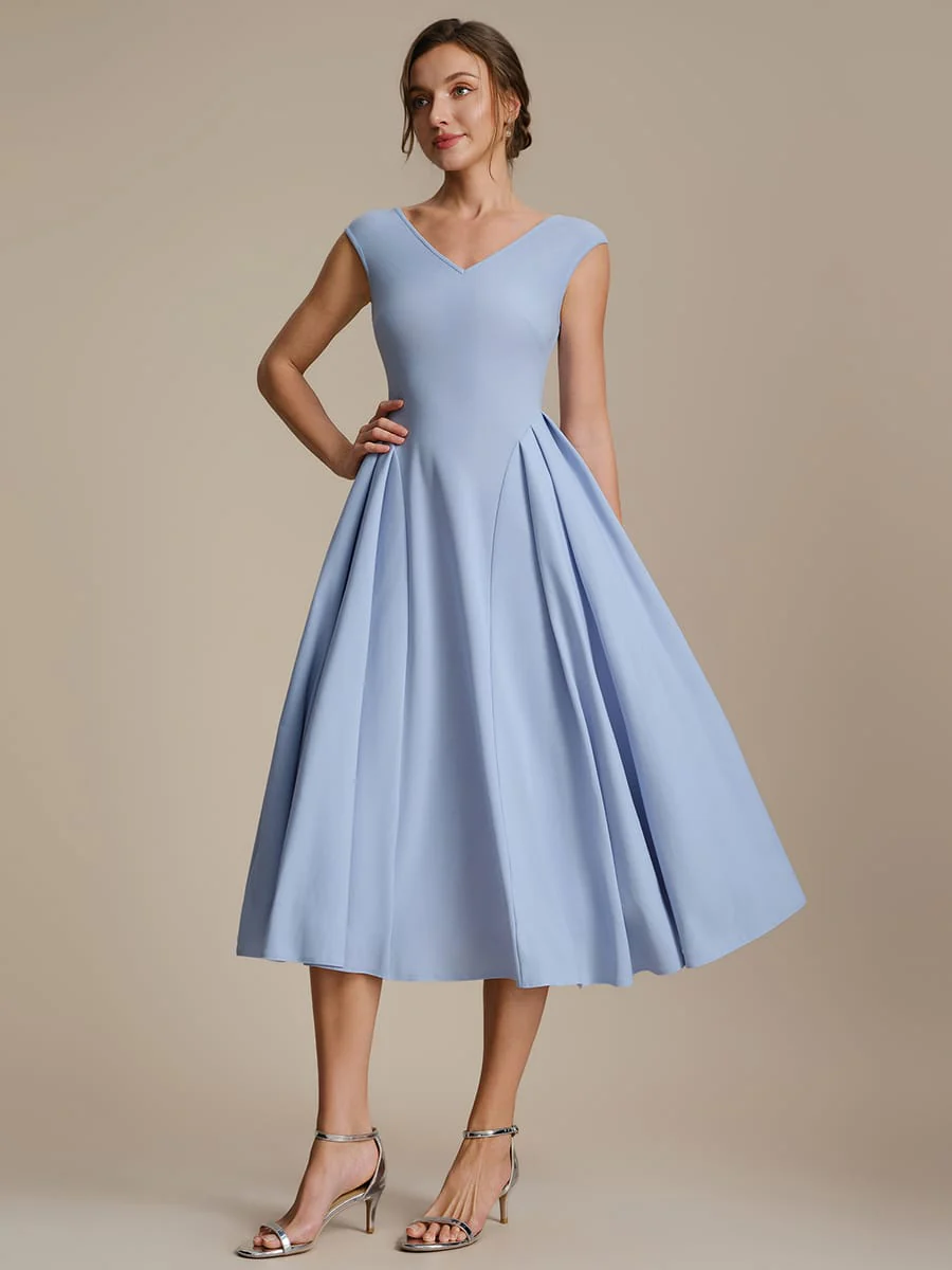 Pleated Crepe Cap Sleeve Dress - Image 6