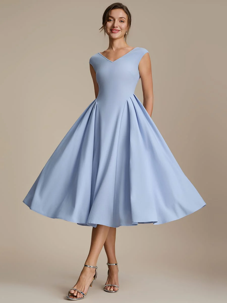 Pleated Crepe Cap Sleeve Dress - Image 7