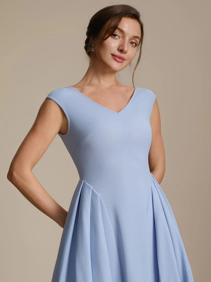 Pleated Crepe Cap Sleeve Dress - Image 8