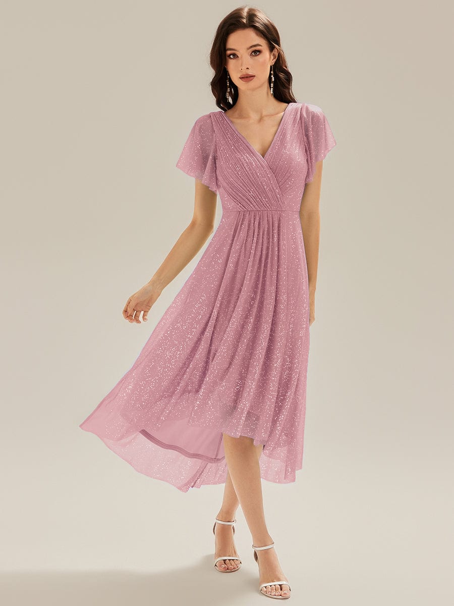ever MIA|Pleated Glitter Ruffle Sleeve Wedding Guest Dress - Image 15