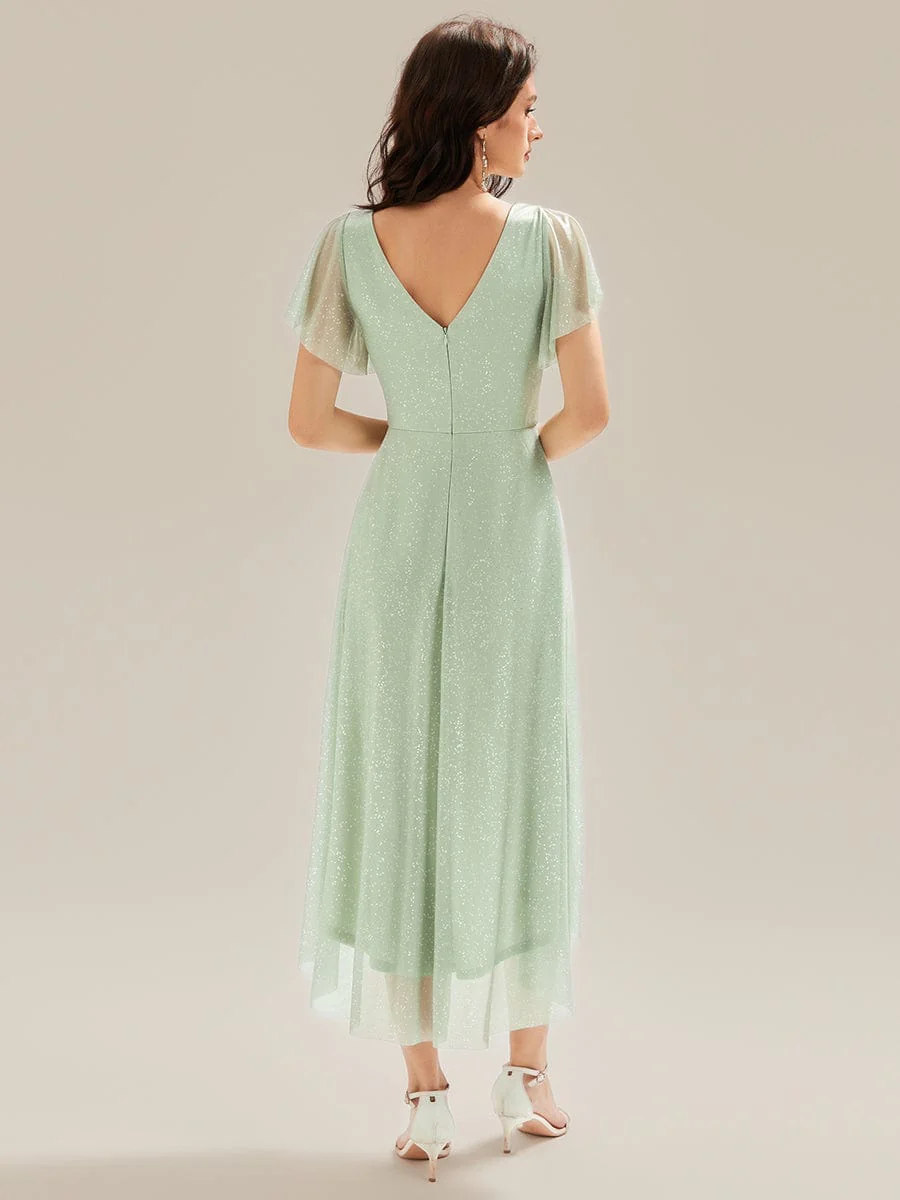 ever MIA|Pleated Glitter Ruffle Sleeve Wedding Guest Dress - Image 2