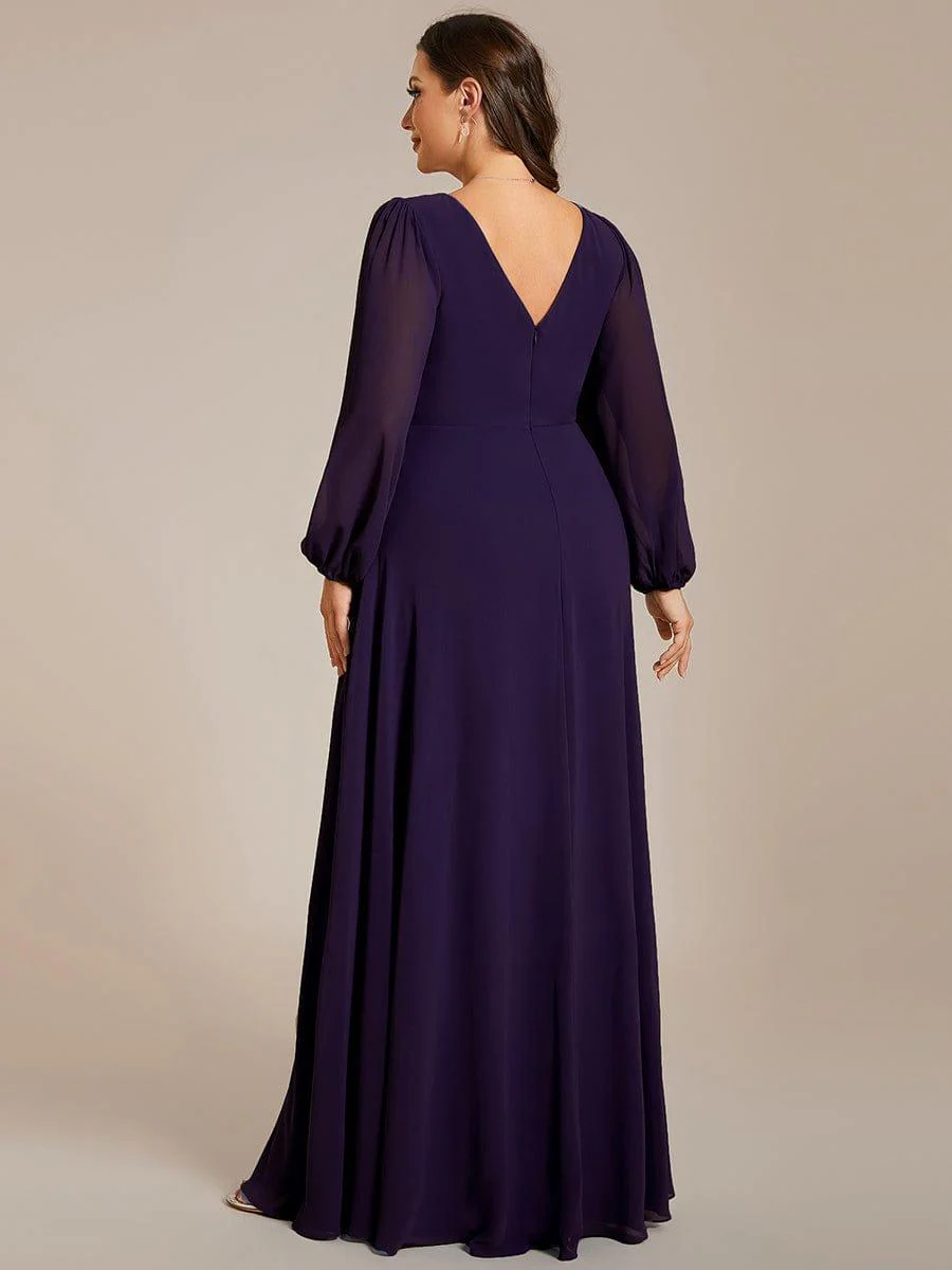 ever ESMÉE|Pleated Double V-Neck Long Sleeves Shiny Belt Chiffon Mother of the Bride Dress - Image 24