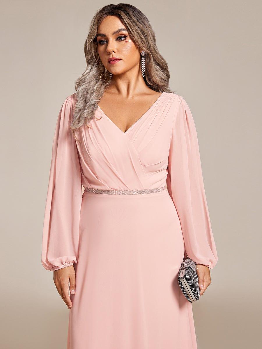 ever ESMÉE|Pleated Double V-Neck Long Sleeves Shiny Belt Chiffon Mother of the Bride Dress - Image 32