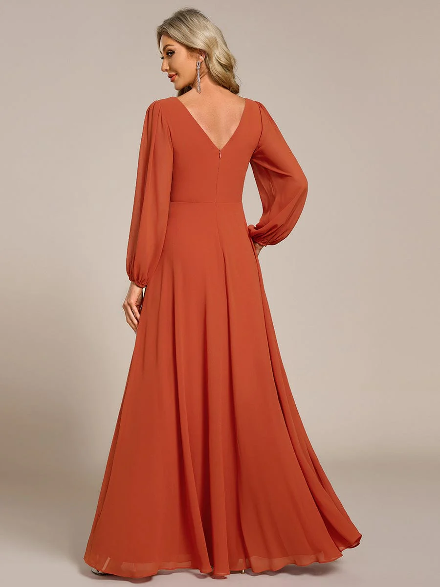 ever ESMÉE|Pleated Double V-Neck Long Sleeves Shiny Belt Chiffon Mother of the Bride Dress - Image 66