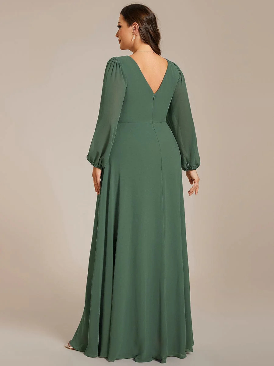 ever ESMÉE|Pleated Double V-Neck Long Sleeves Shiny Belt Chiffon Mother of the Bride Dress - Image 91