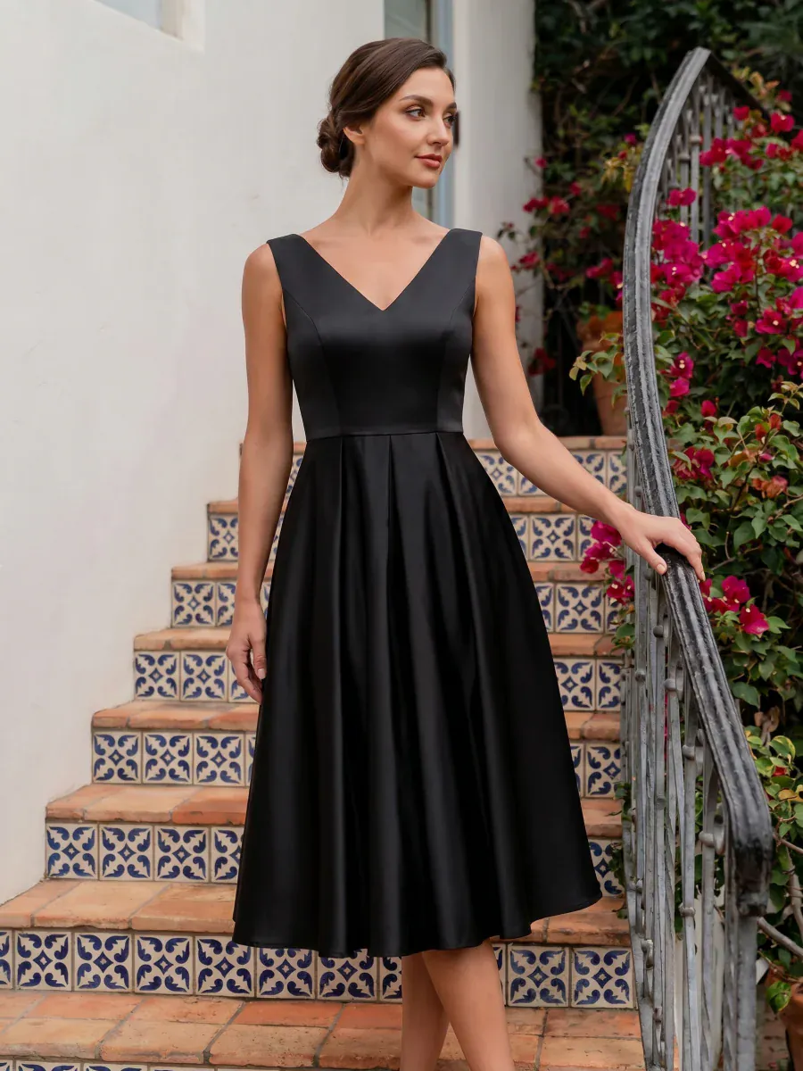 Pleated Satin Sleeveless Dress - Image 3