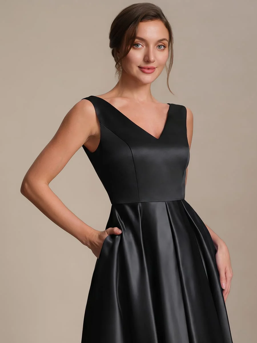 Pleated Satin Sleeveless Dress - Image 4