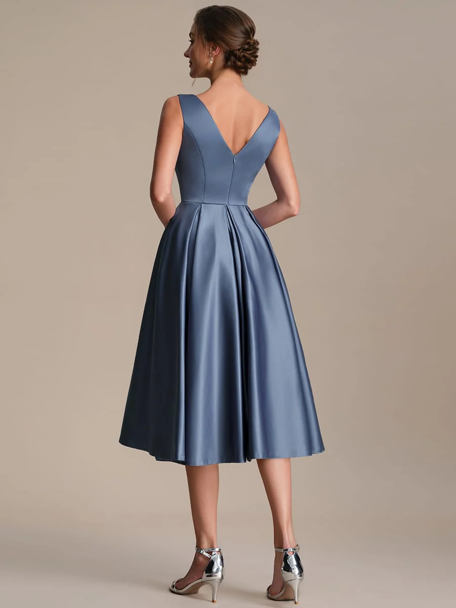 Pleated Satin Sleeveless Dress - Image 8