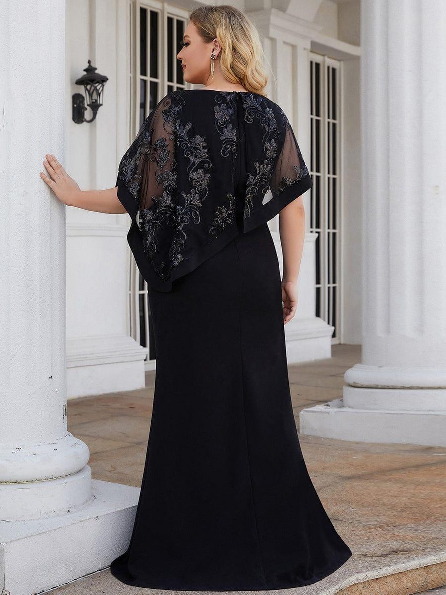 pretty CELINE|Plus Size Asymmetrical Cape Sequin Mother of the Bride Dress - Image 6
