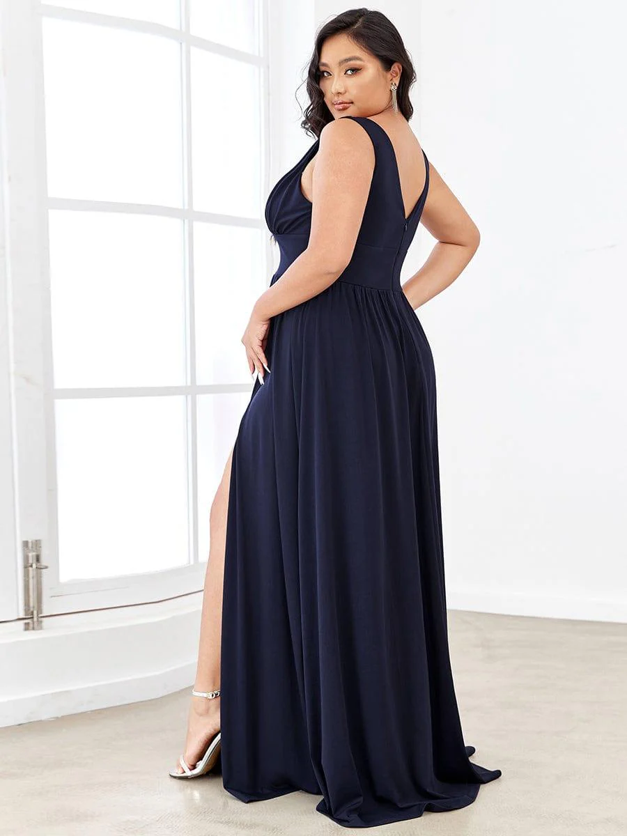 pretty SORAYA|Plus Size Sexy High Slit Sleeveless Empire Waist V-Neck Evening Dress - Image 13