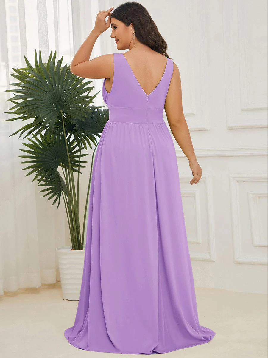 pretty SORAYA|Plus Size Sexy High Slit Sleeveless Empire Waist V-Neck Evening Dress - Image 95