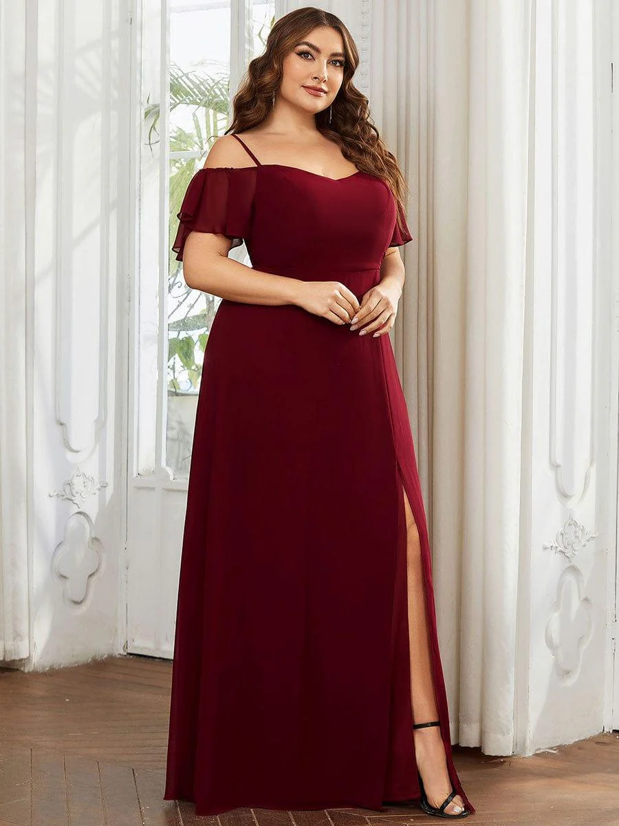 pretty REYA|Plus-Size Cold-Shoulder V-neck Bridesmaid Dress with Side Slit - Image 11