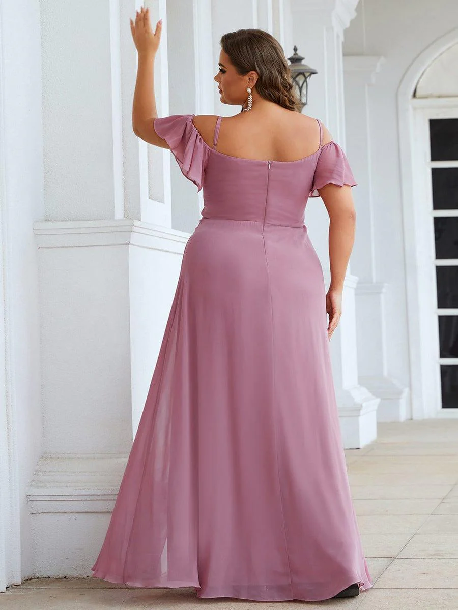 pretty REYA|Plus-Size Cold-Shoulder V-neck Bridesmaid Dress with Side Slit - Image 39