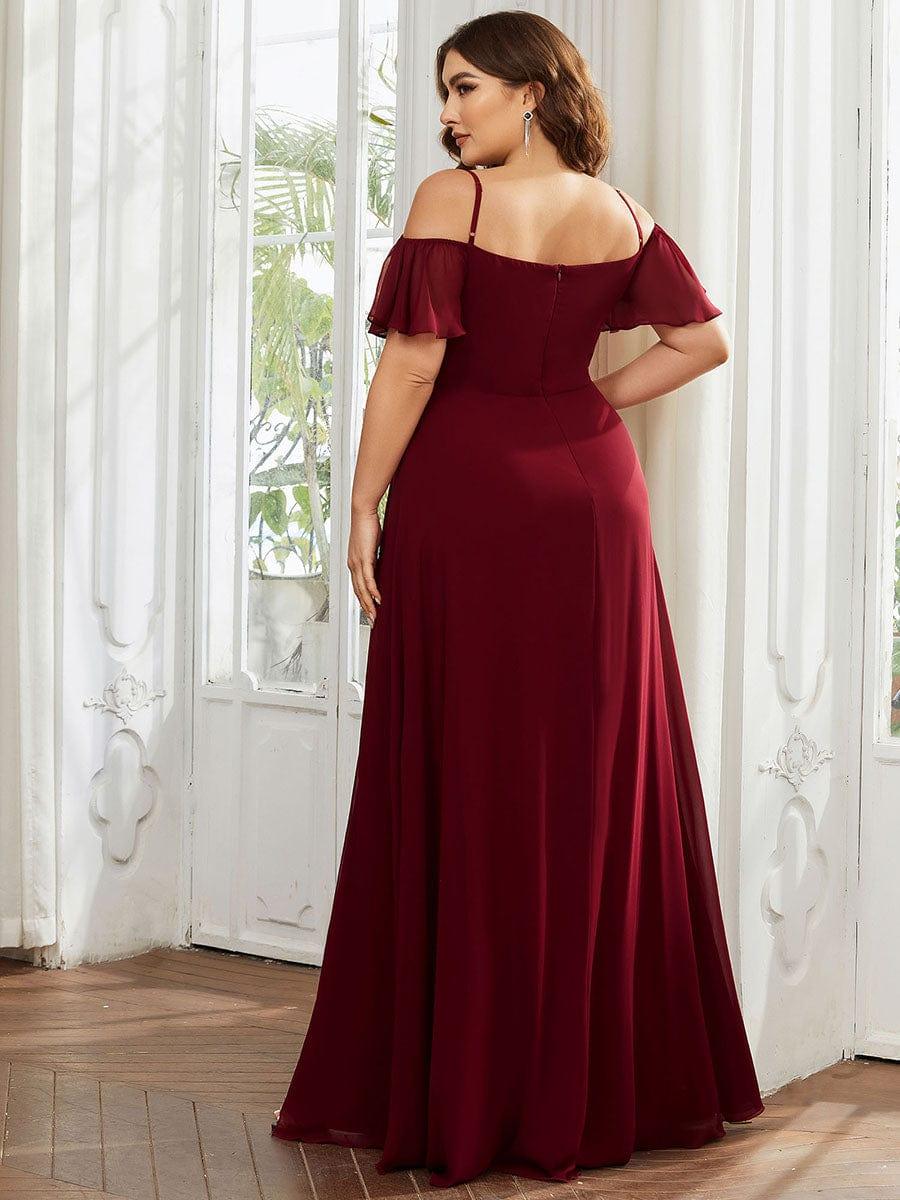 pretty REYA|Plus-Size Cold-Shoulder V-neck Bridesmaid Dress with Side Slit - Image 5