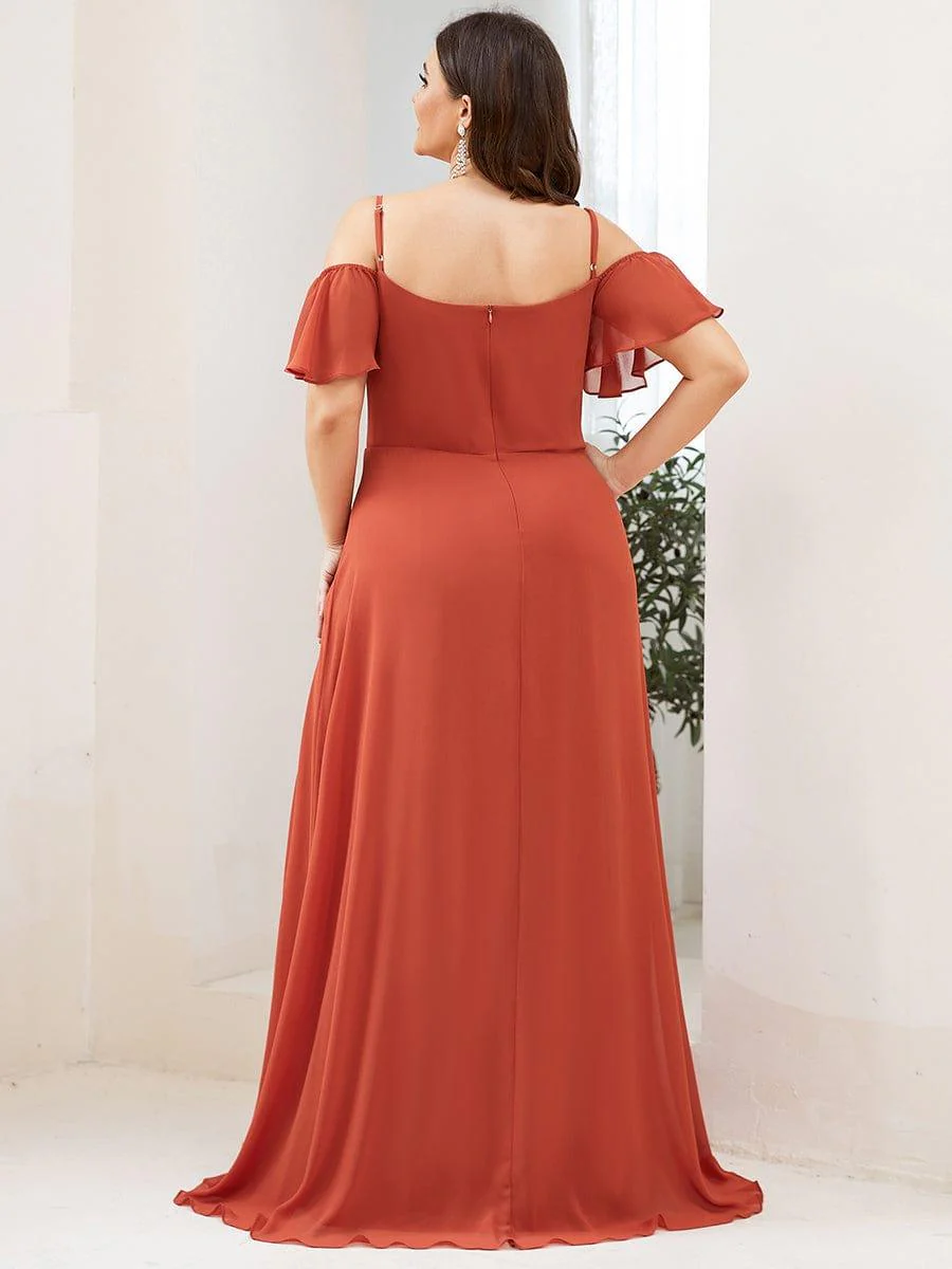 pretty REYA|Plus-Size Cold-Shoulder V-neck Bridesmaid Dress with Side Slit - Image 50