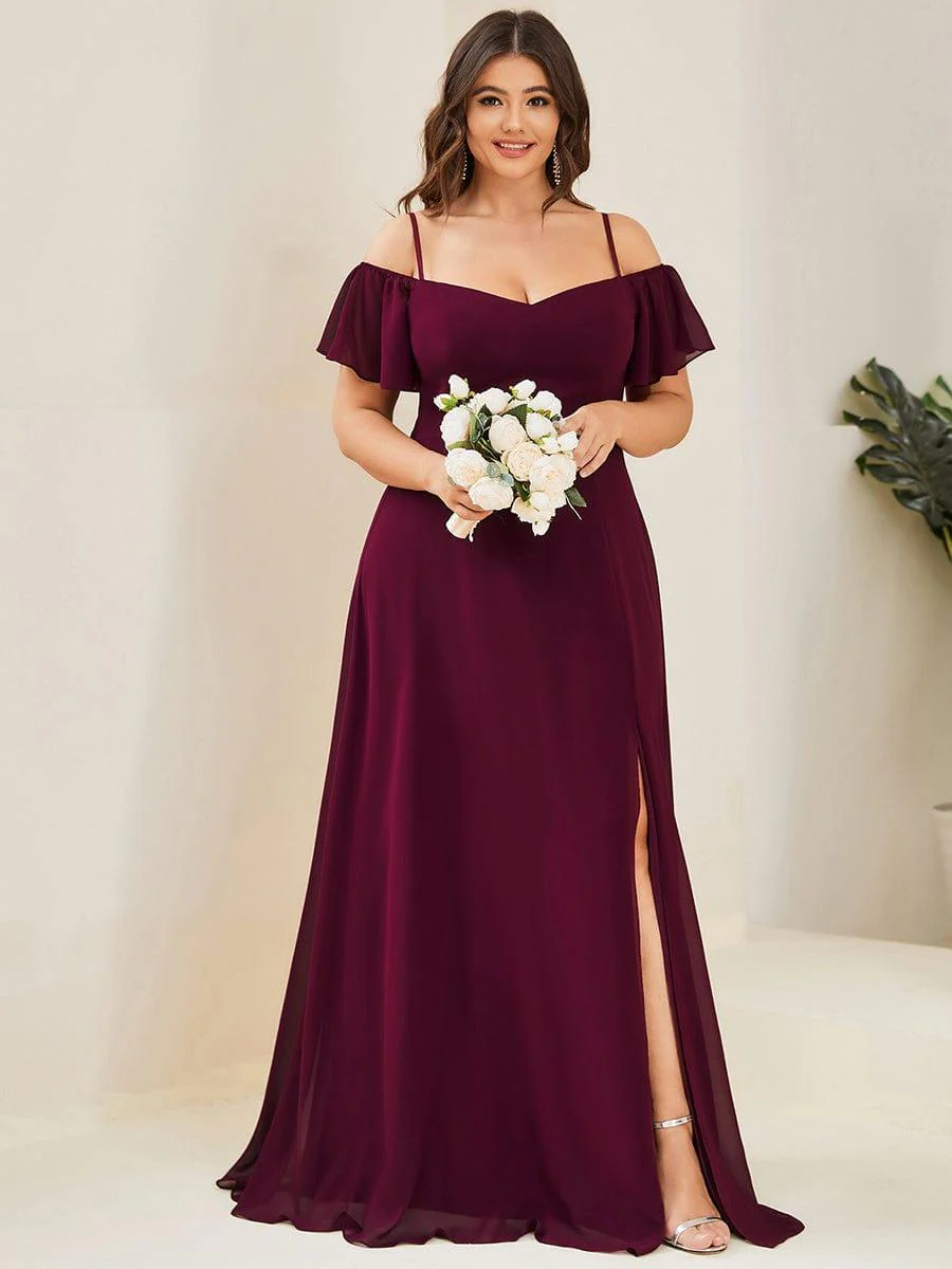 pretty REYA|Plus-Size Cold-Shoulder V-neck Bridesmaid Dress with Side Slit - Image 57