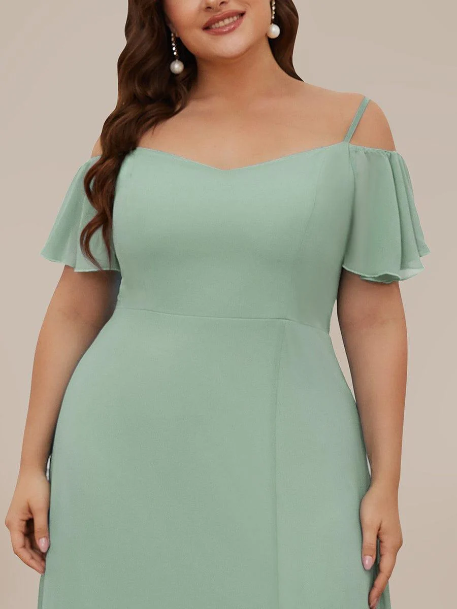 pretty REYA|Plus-Size Cold-Shoulder V-neck Bridesmaid Dress with Side Slit - Image 65