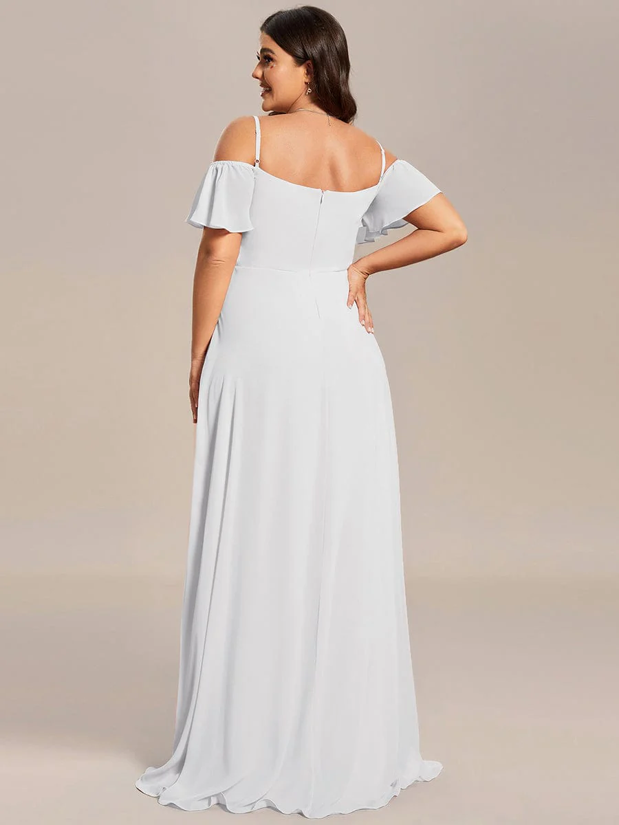 pretty REYA|Plus-Size Cold-Shoulder V-neck Bridesmaid Dress with Side Slit - Image 78