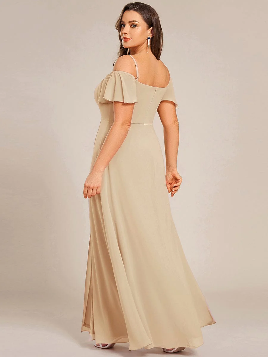 pretty REYA|Plus-Size Cold-Shoulder V-neck Bridesmaid Dress with Side Slit - Image 83