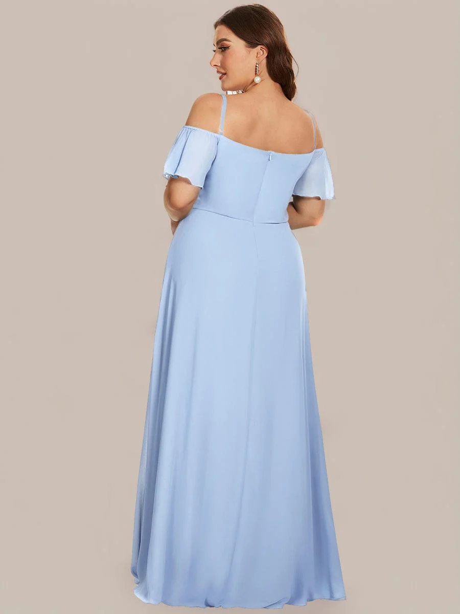 pretty REYA|Plus-Size Cold-Shoulder V-neck Bridesmaid Dress with Side Slit - Image 88