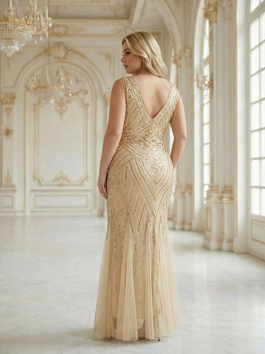 pretty GLAMOUR|Plus Size Deep V-Neck Sequin Sleeveless Dress - Image 19