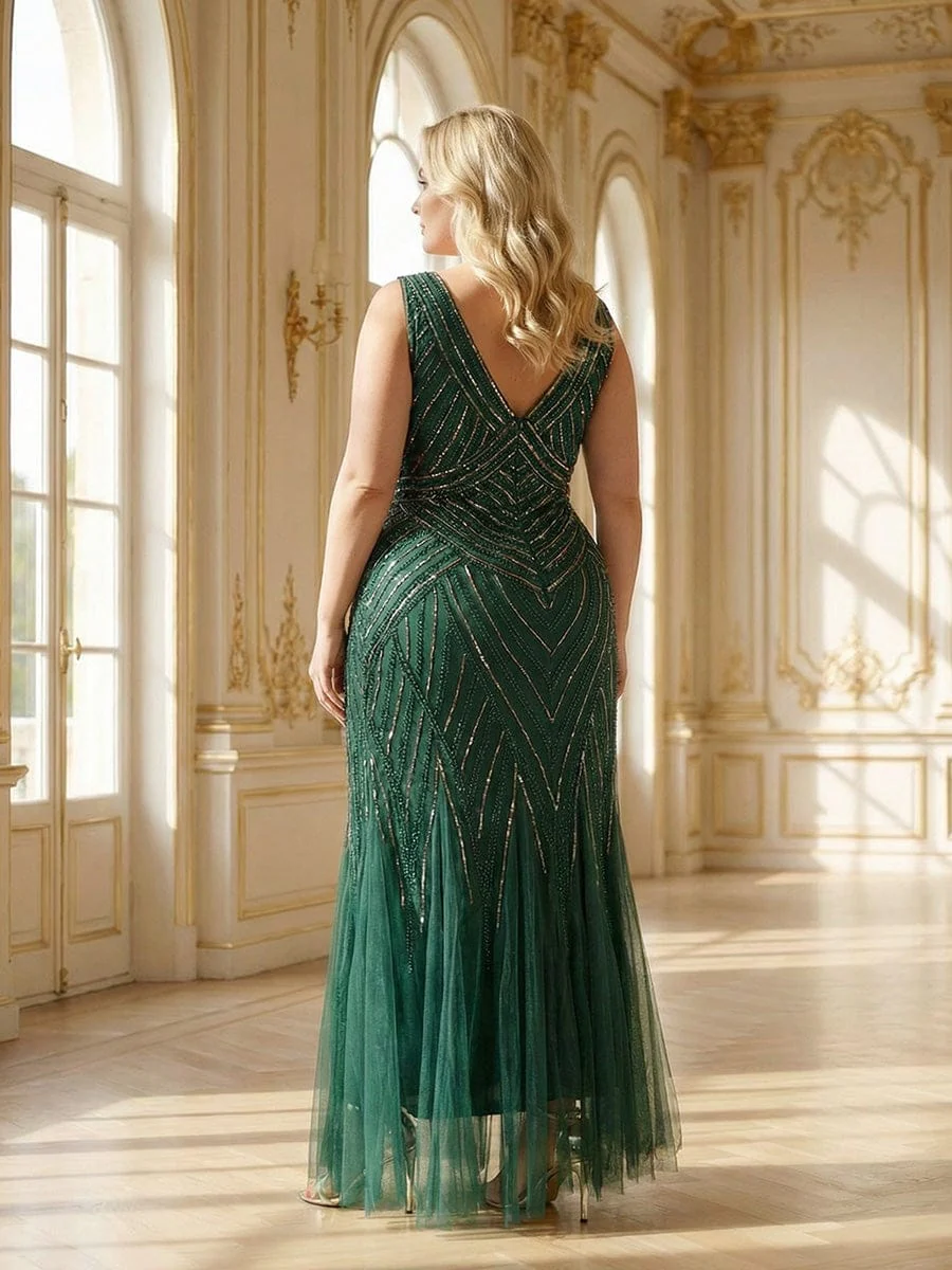 pretty GLAMOUR|Plus Size Deep V-Neck Sequin Sleeveless Dress - Image 5