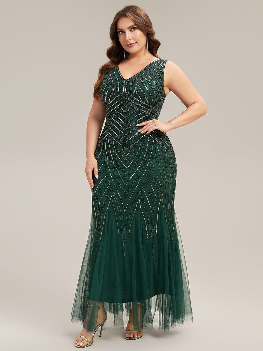 pretty GLAMOUR|Plus Size Deep V-Neck Sequin Sleeveless Dress - Image 6