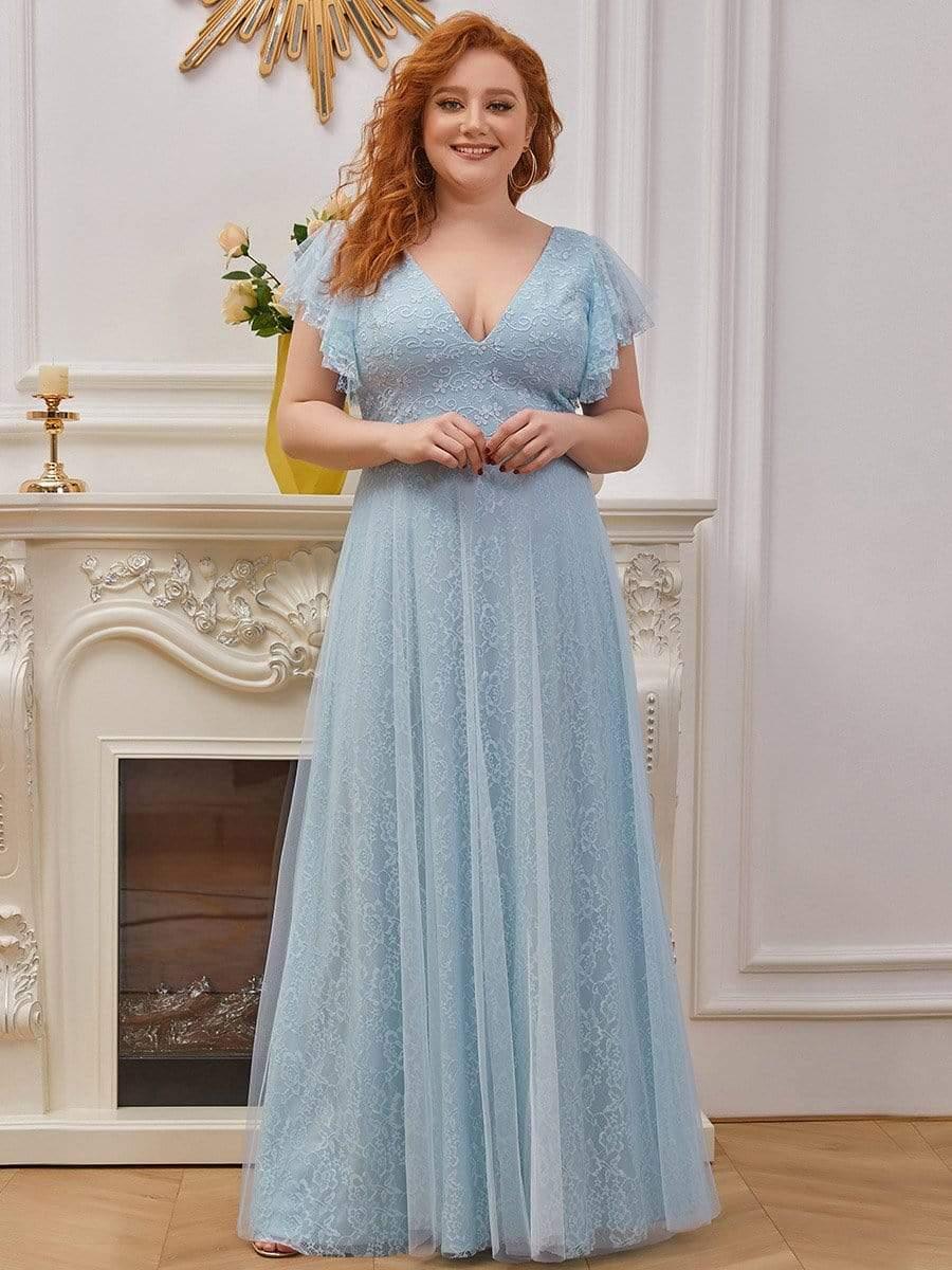 Maxi Long Plus Size Lace Evening Dresses with Ruffle Sleeves - Image 3