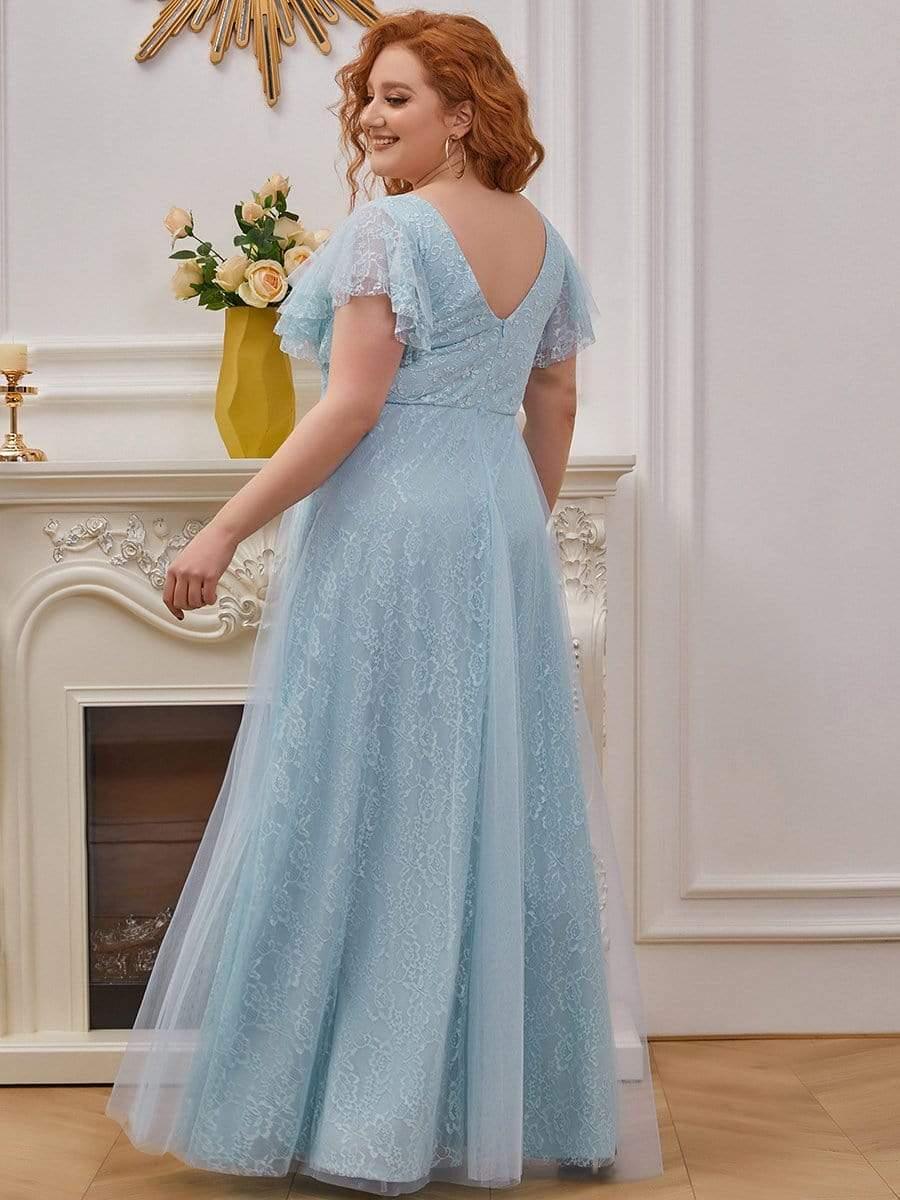 Maxi Long Plus Size Lace Evening Dresses with Ruffle Sleeves - Image 4