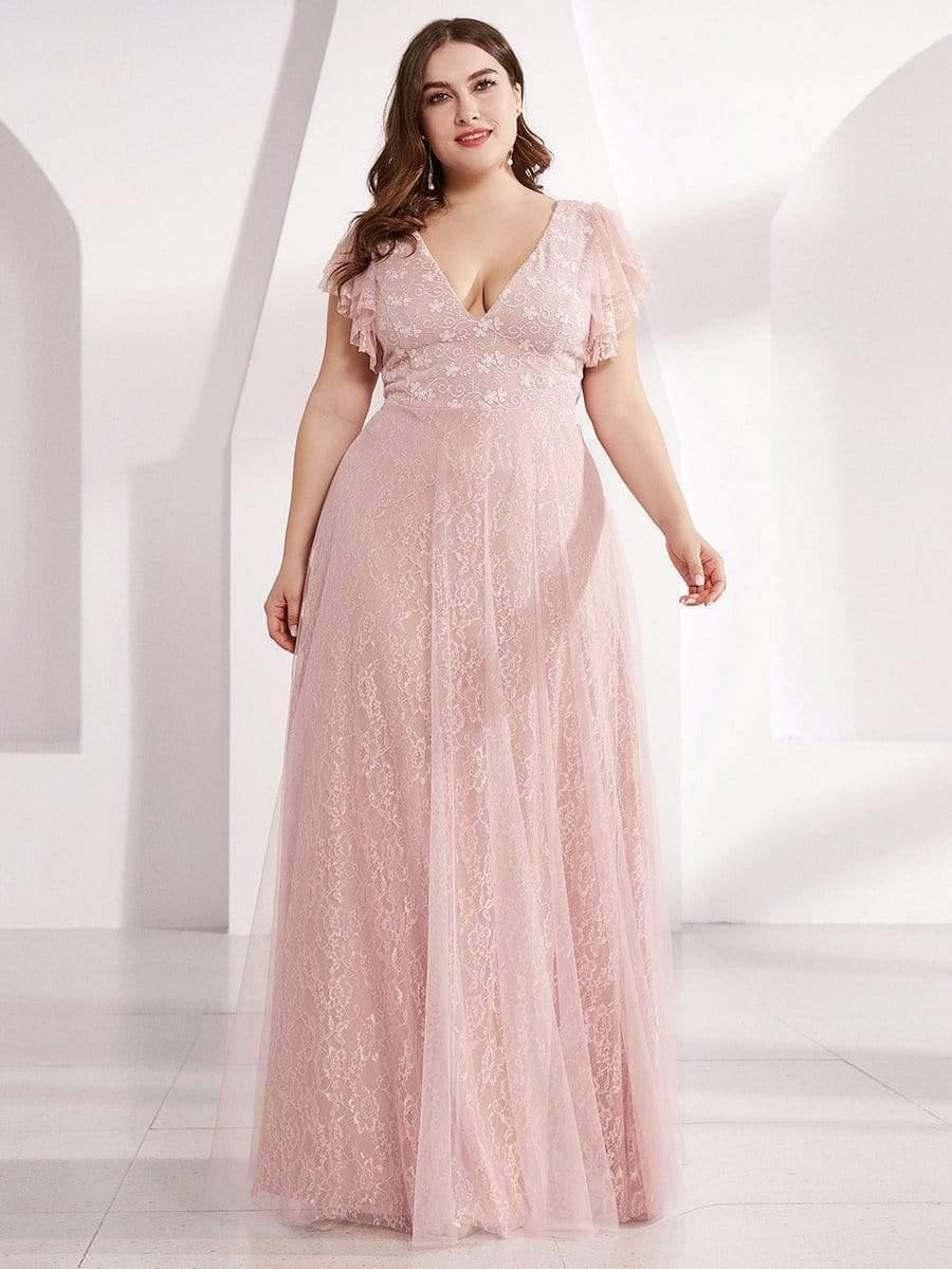 Maxi Long Plus Size Lace Evening Dresses with Ruffle Sleeves - Image 8