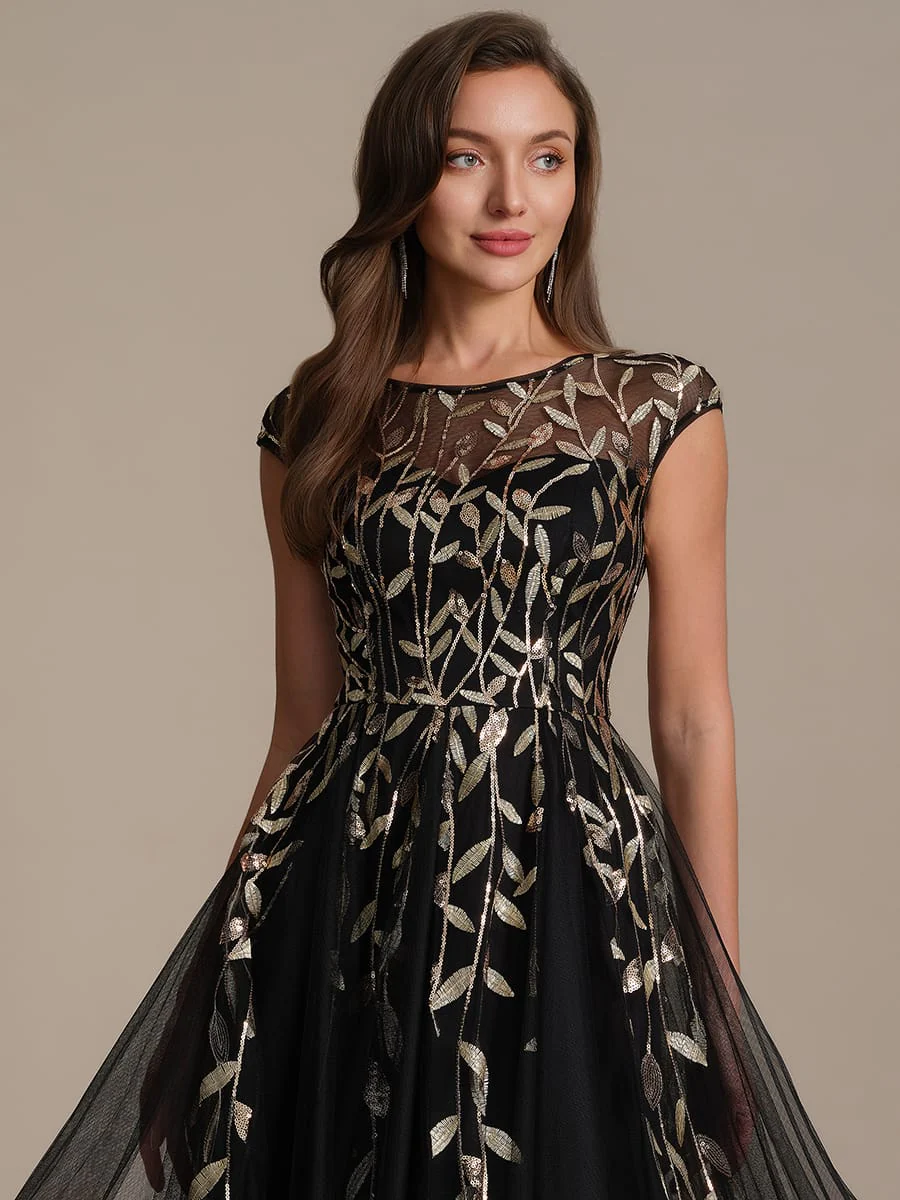 Elegant Sequin Cap Sleeve Dress - Image 56