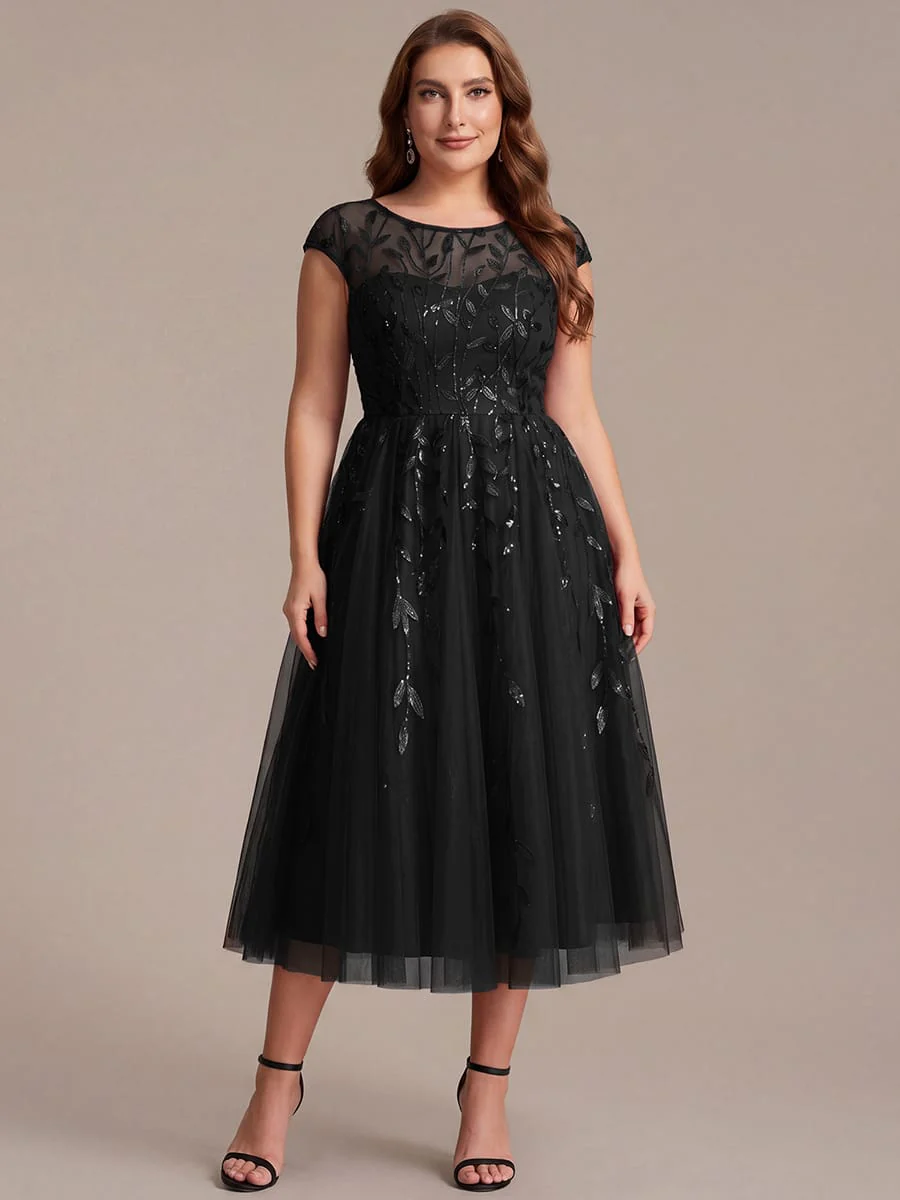 Plus Size Elegant Sequin Cap Sleeve Dress - Image 20