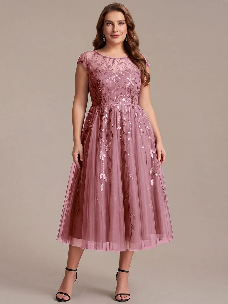 Plus Size Elegant Sequin Cap Sleeve Dress - Image 25