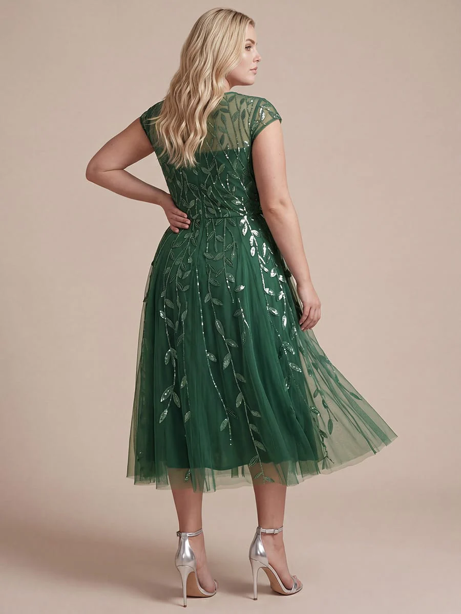 Elegant Sequin Cap Sleeve Dress - Image 29