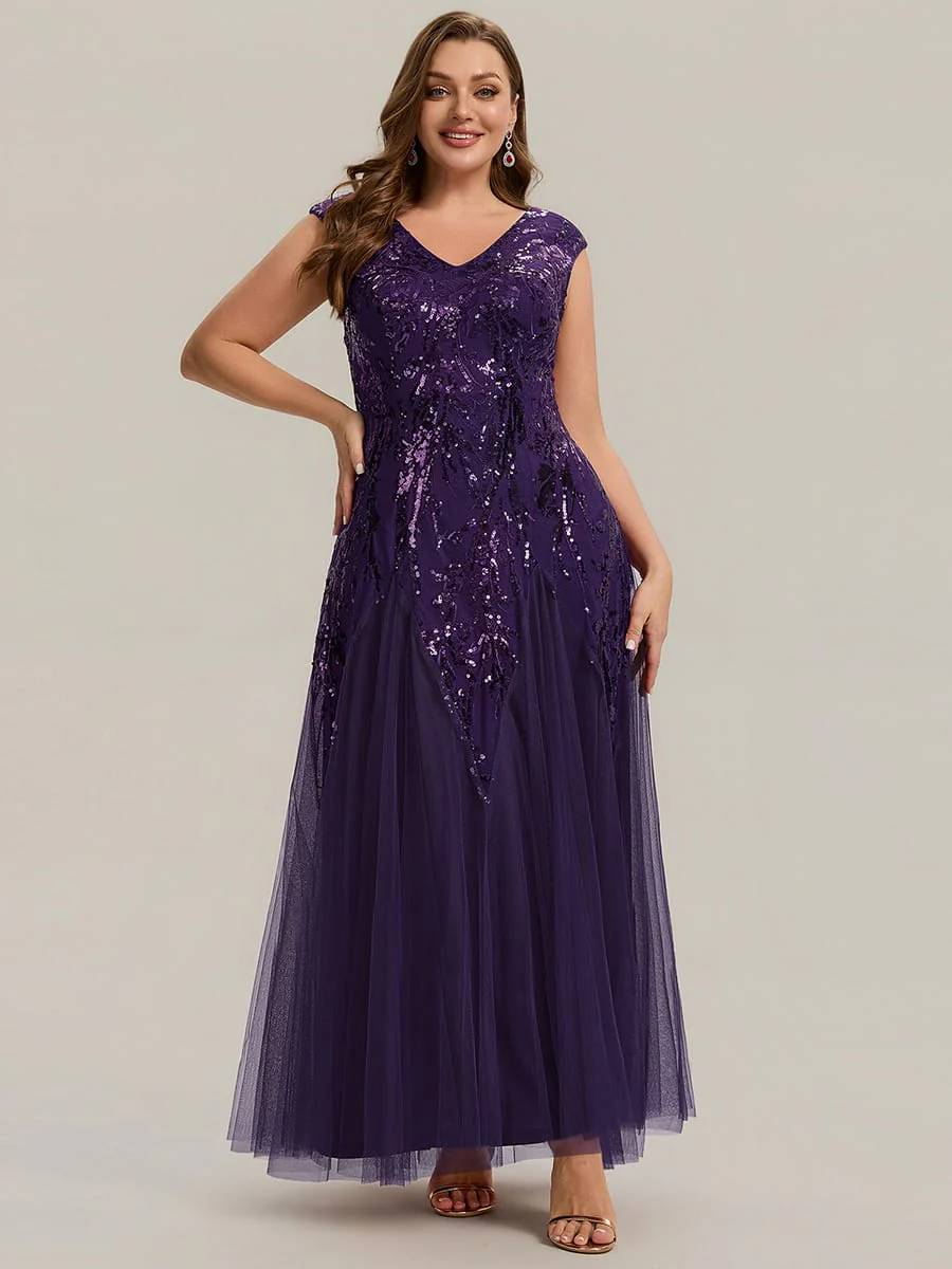 pretty FREYA|Plus Size Embroidered Sequin Cap Sleeve Dress - Image 45