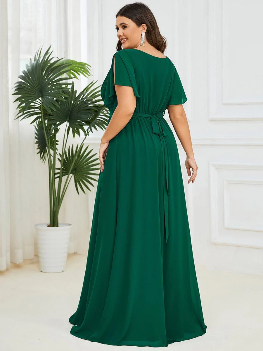 pretty LEORA|Plus Size V-Neck Floor-Length Chiffon Evening Dress - Image 10