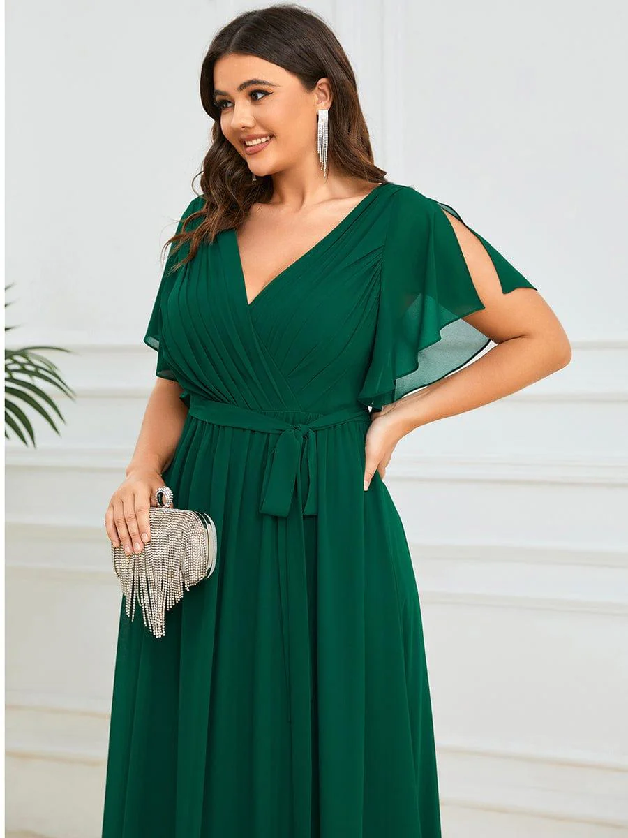 pretty LEORA|Plus Size V-Neck Floor-Length Chiffon Evening Dress - Image 11