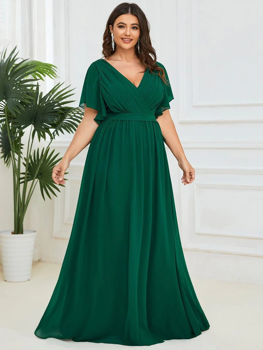 pretty LEORA|Plus Size V-Neck Floor-Length Chiffon Evening Dress - Image 12