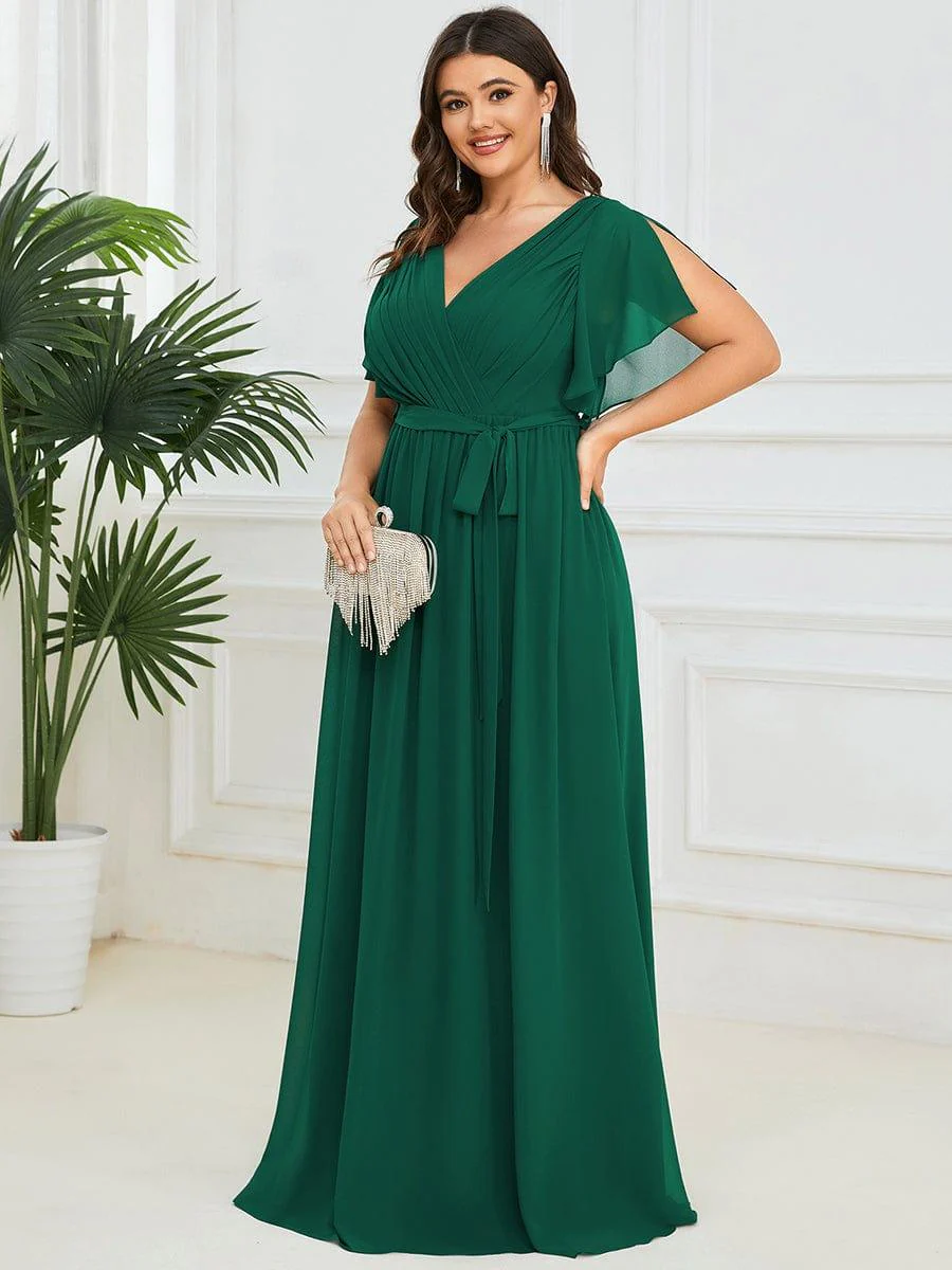 pretty LEORA|Plus Size V-Neck Floor-Length Chiffon Evening Dress - Image 13