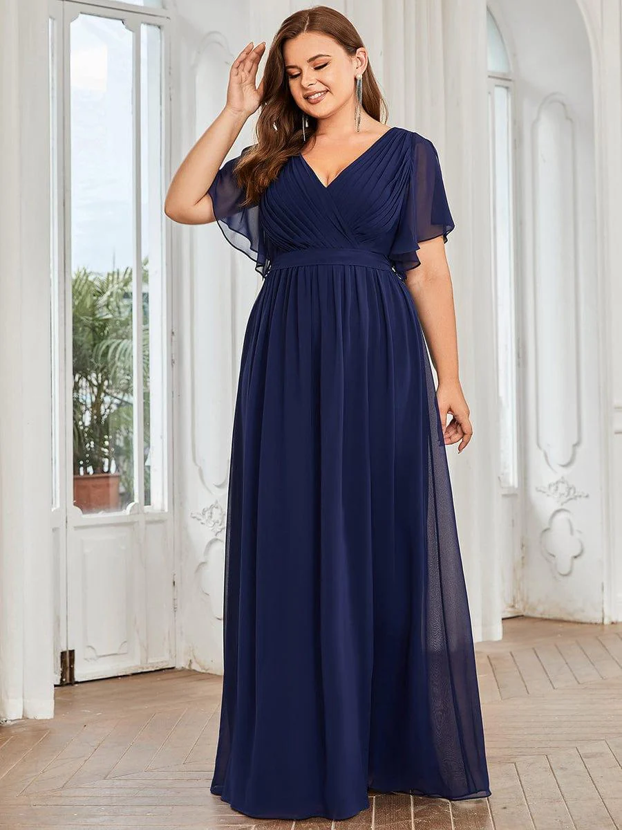 pretty LEORA|Plus Size V-Neck Floor-Length Chiffon Evening Dress - Image 14