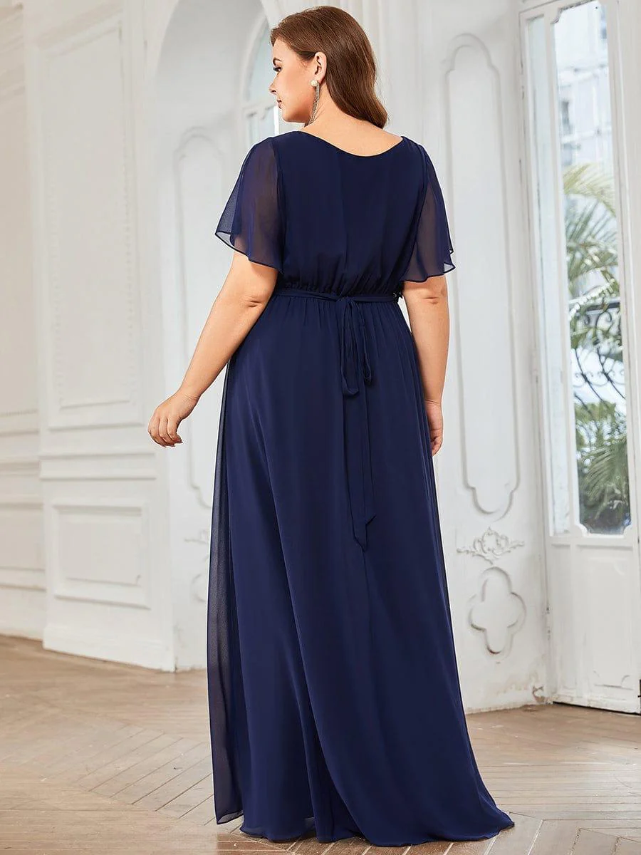 pretty LEORA|Plus Size V-Neck Floor-Length Chiffon Evening Dress - Image 15